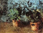 Carl Schuch Zwei Blumentopfe mit Stiefmutterchen Spain oil painting artist